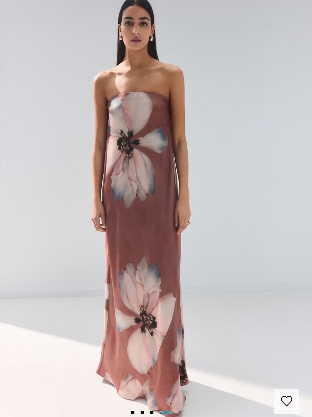 Mango Floral Open Back Maxi Dress Strapless Large NWT Dusty Rose Gown Satin Silk